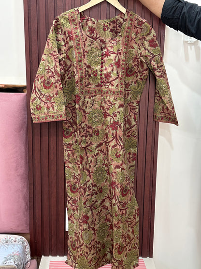 Ada pure cotton kurti for women kalamkari red