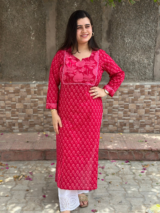Airy Cotton Kurti kalamkari PINK