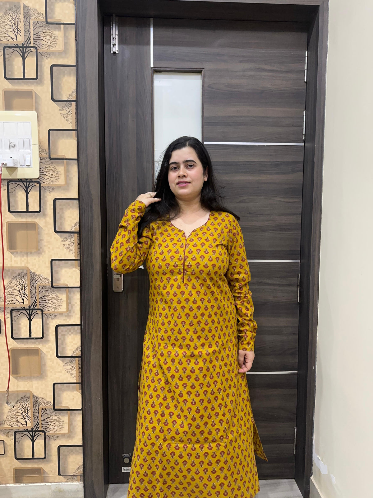 Madhubani pure cotton kurti for women mustard