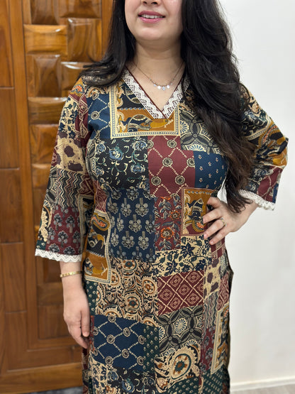 Gulmohar Heritage Patchwork Cotton Kurta Set