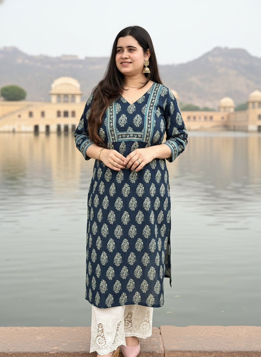 Airy Cotton Kurti For Women Indigo