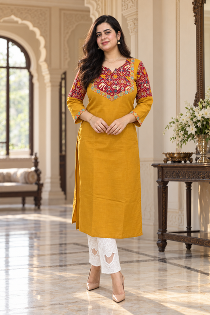 Sunehri pure cotton flex kurti for women mustard