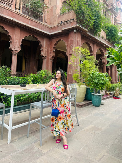 Floral Cotton Jacket Top & Maxi Skirt Set With Lining- Summer Floral Two-Piece