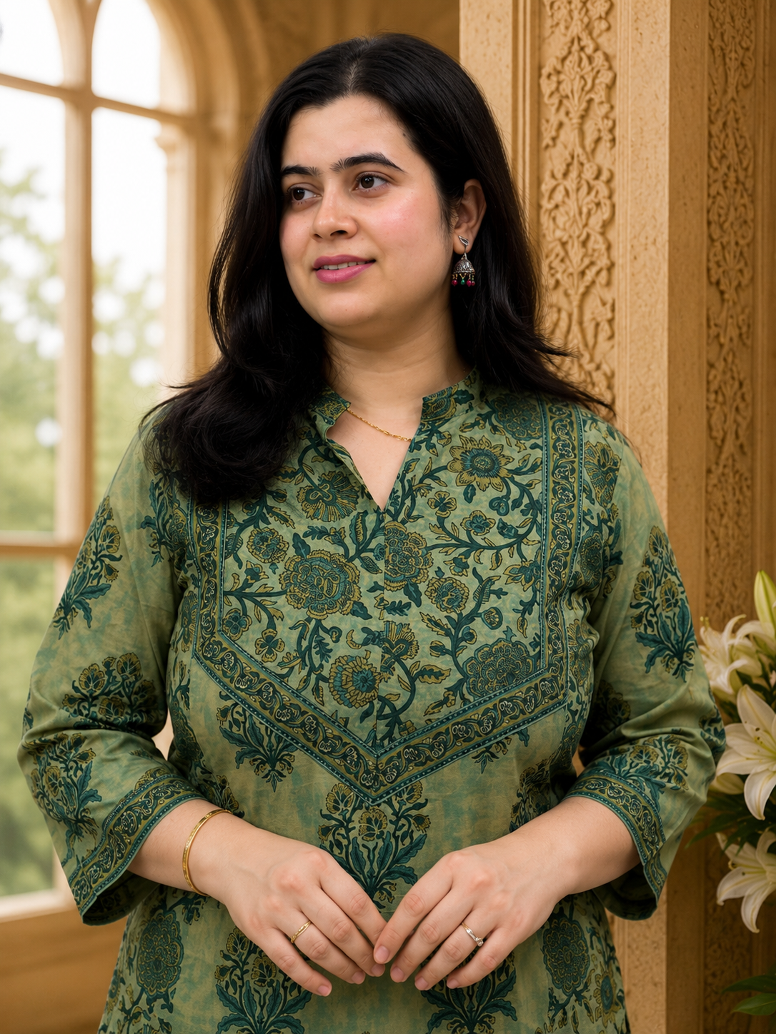 Gazal Cotton kurta set for women green
