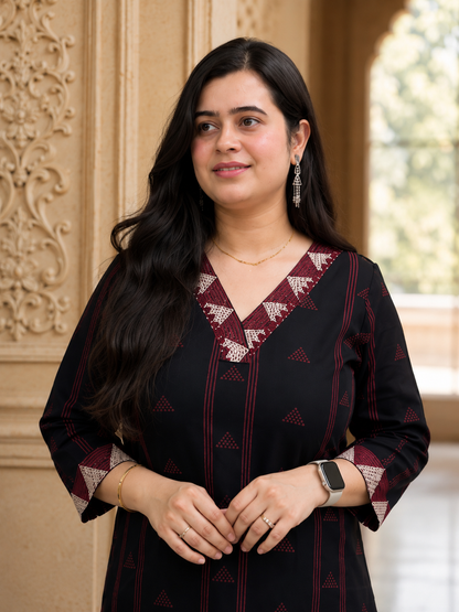 Noor Ajrakh cotton Kurta & Pant Black