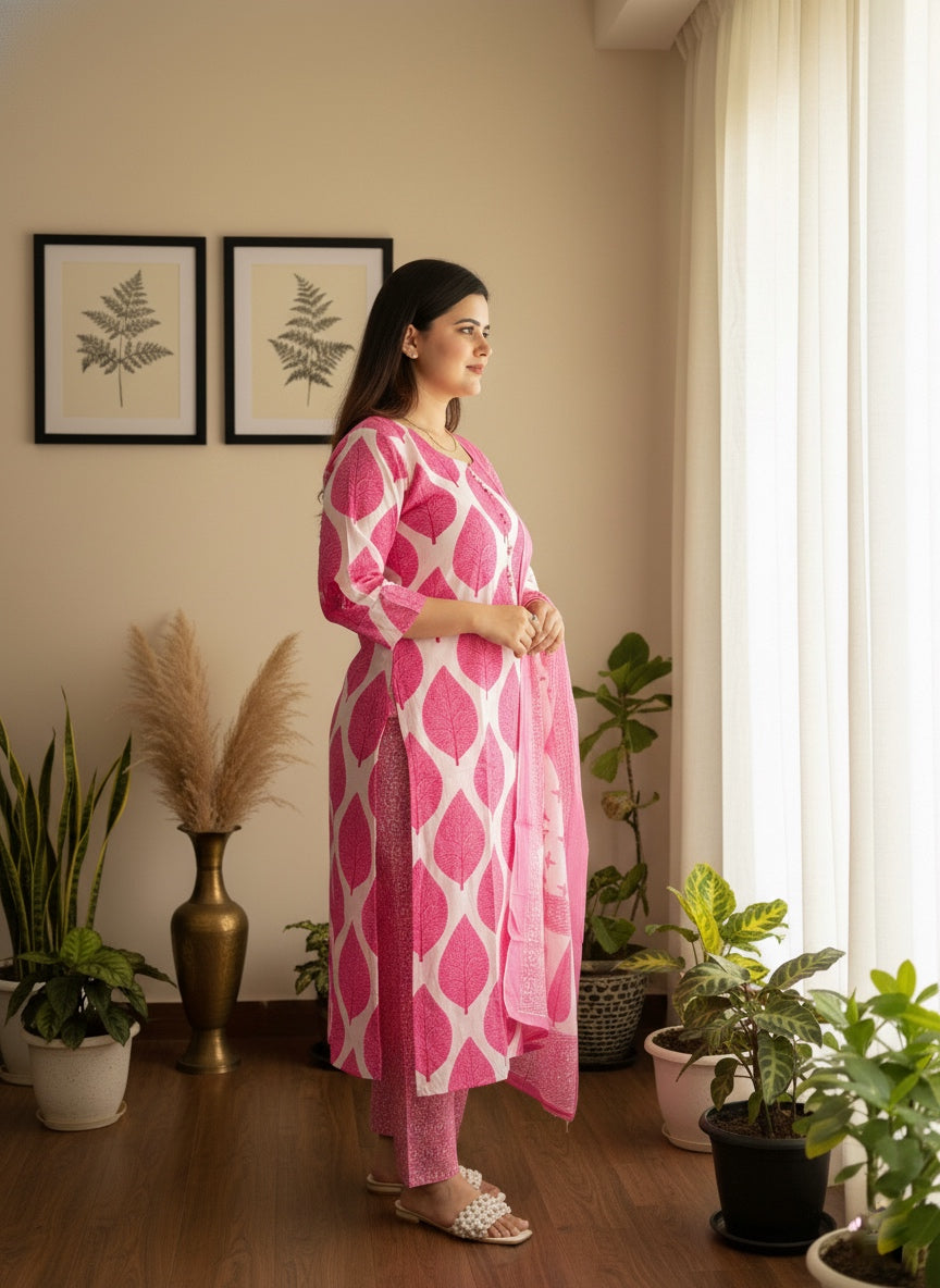 Vijaylaxmi Women’s Cotton straight kurta with Pant & Dupatta