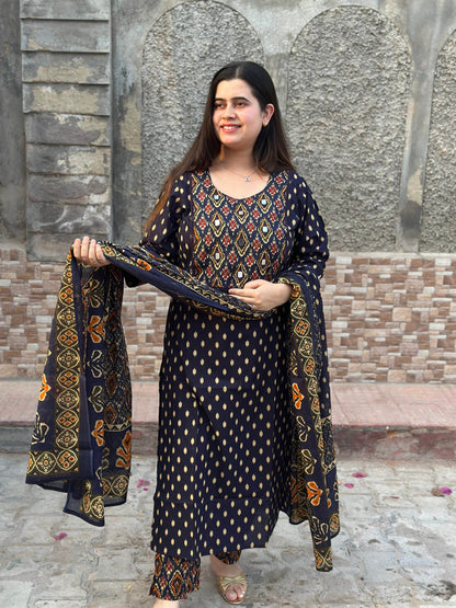 Ikkat Printed Cotton Suit For Women - Vijay Laxmi