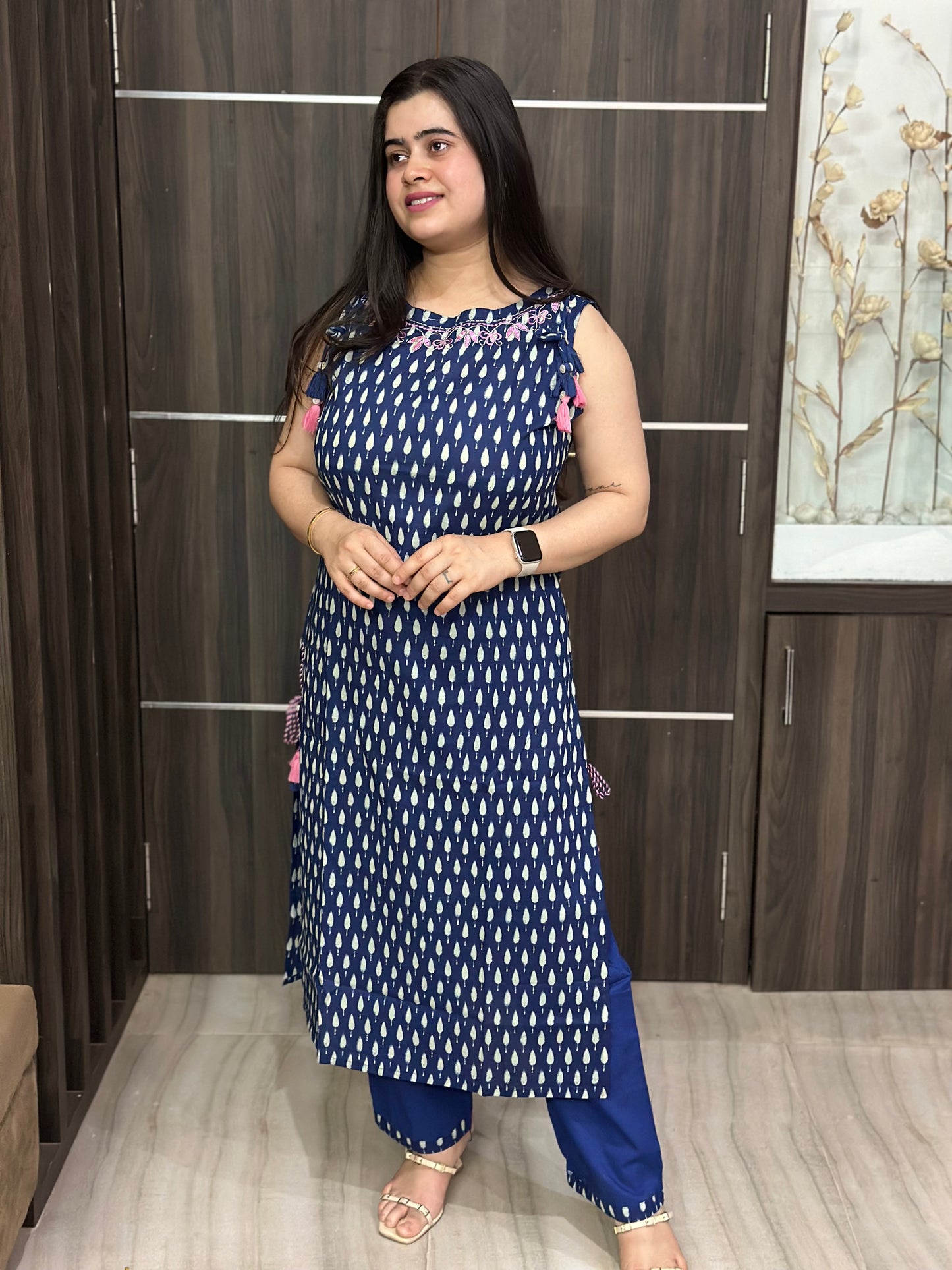 Bani Sleeveless Cotton Kurta set Indigo