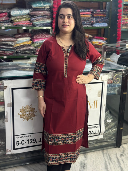 Rangrez pure cotton kurti for women maroon