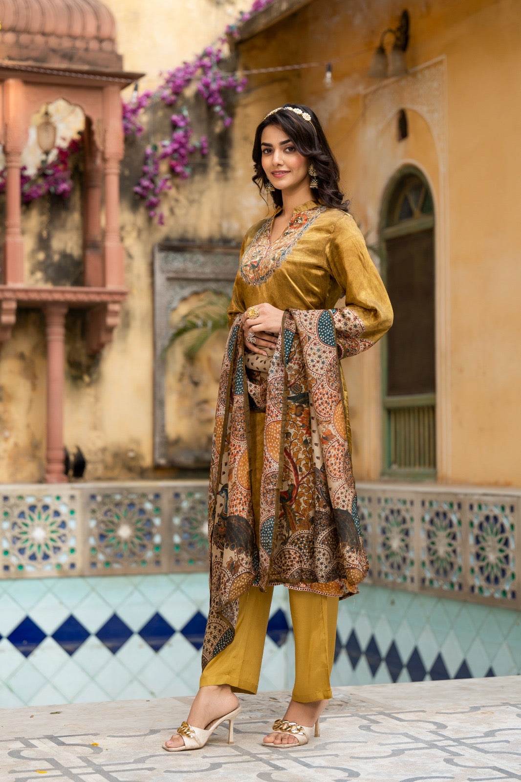Soft Gajji Silk Suit For Women Peacock - Vijay Laxmi
