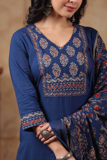 Ajrakh Printed Cotton Suit For Women - Vijay Laxmi
