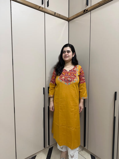 Sunehri pure cotton flex kurti for women mustard