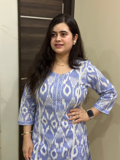 Noor Ikkat cotton Kurta & Pant blue
