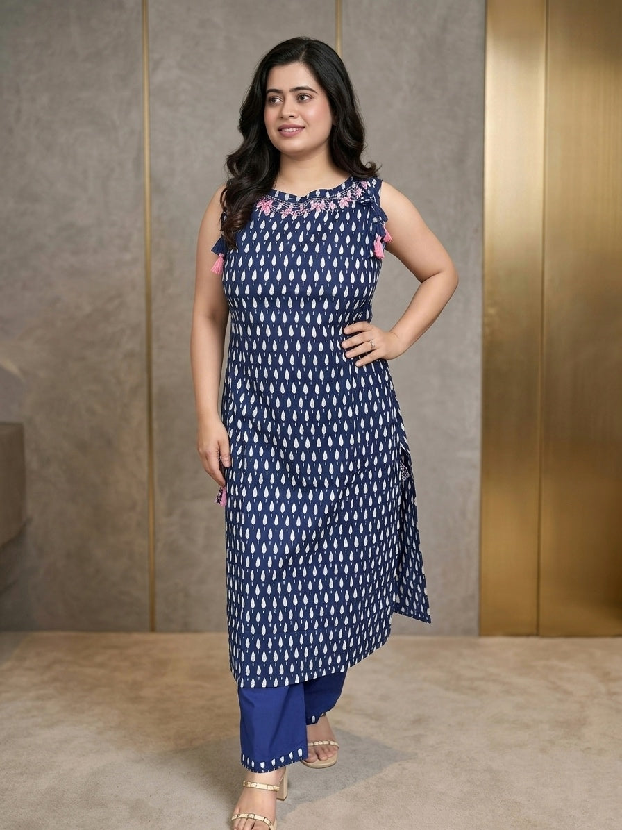 Bani Sleeveless Cotton Kurta set Indigo