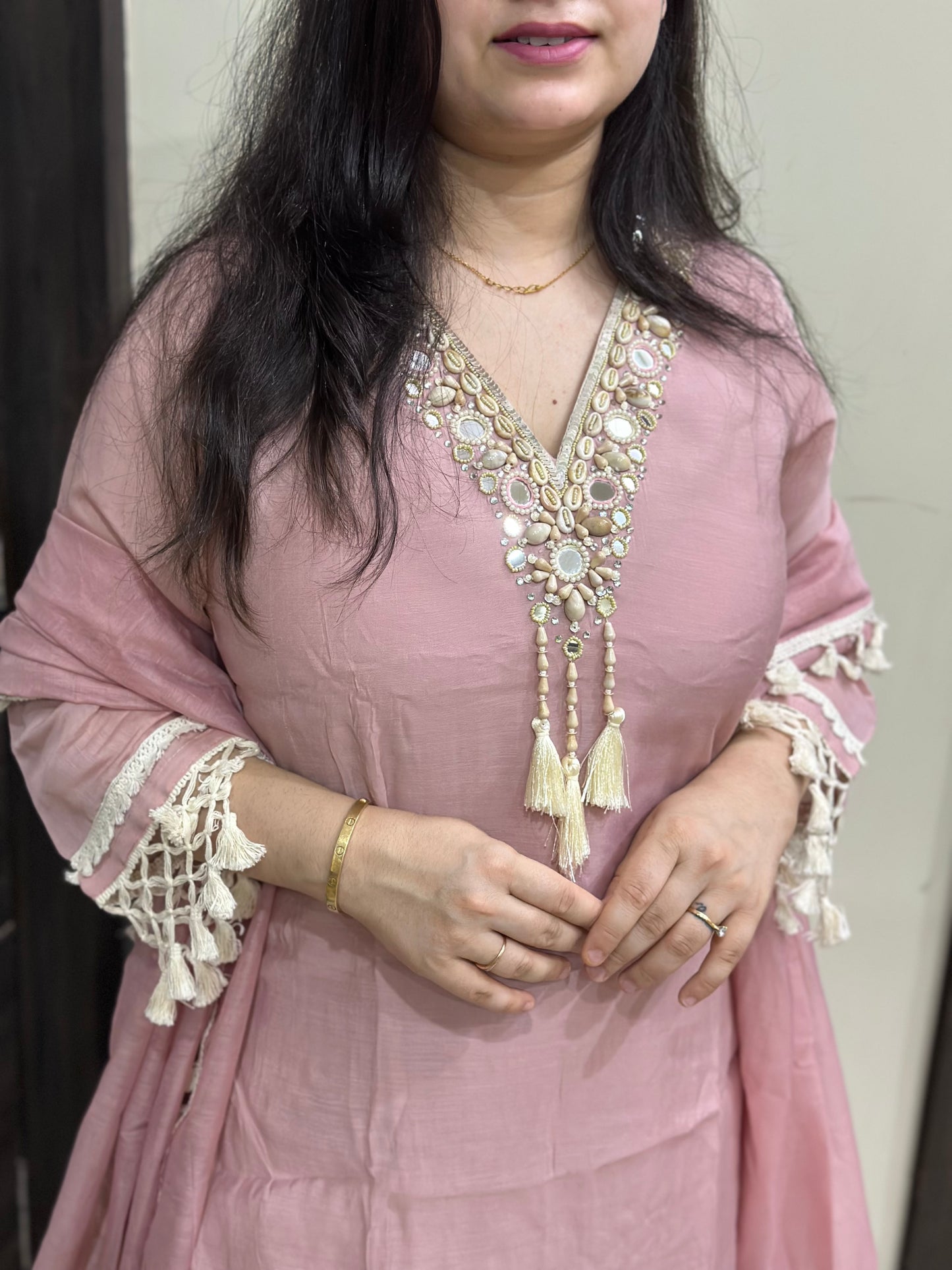 Anami festive Mul chanderi kurta set with silk dupatta pink