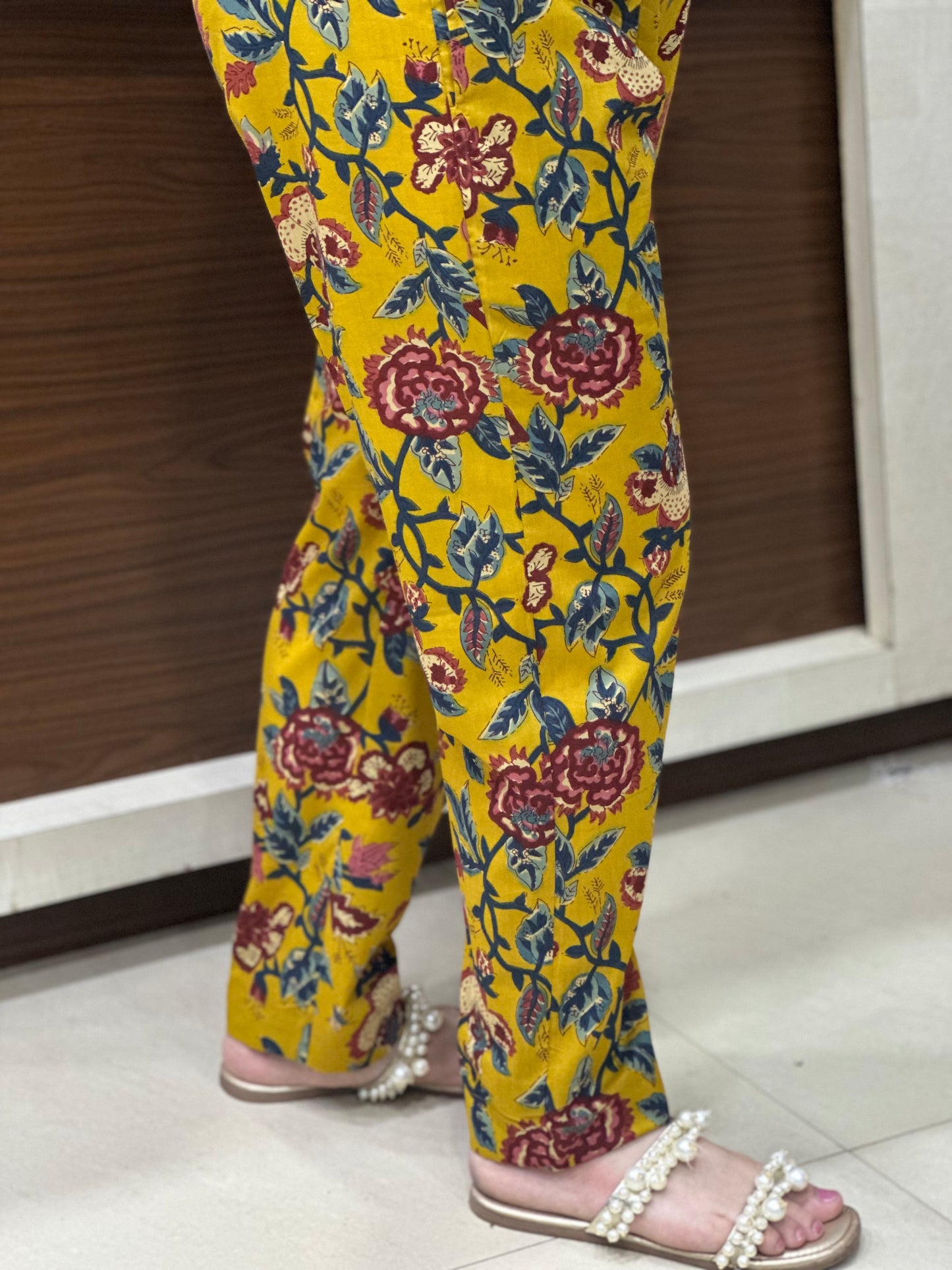 Breathable Mustard Print Cotton Pants