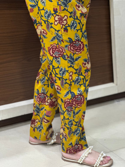 Breathable Mustard Print Cotton Pants