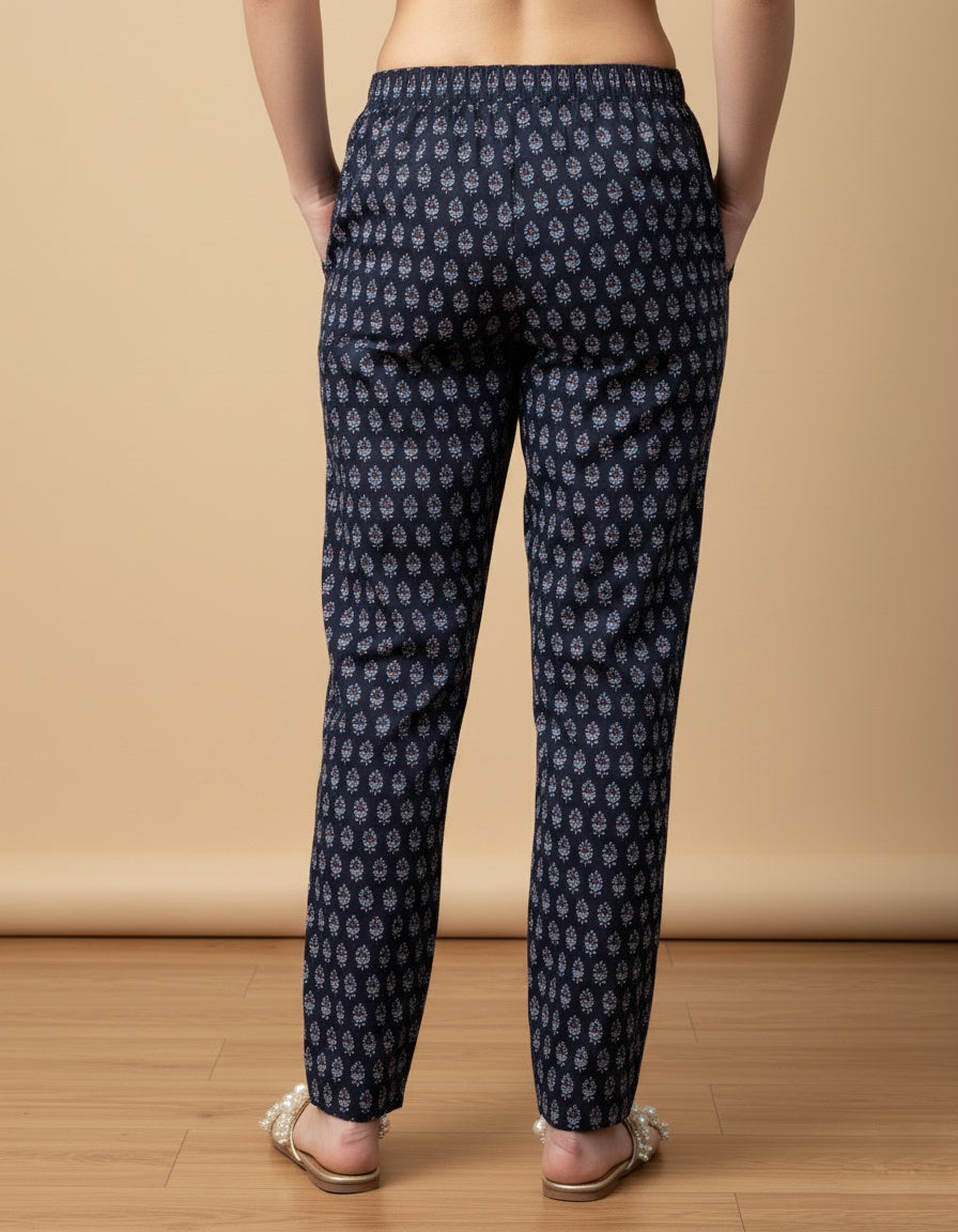 Breathable Black Print Cotton Pants