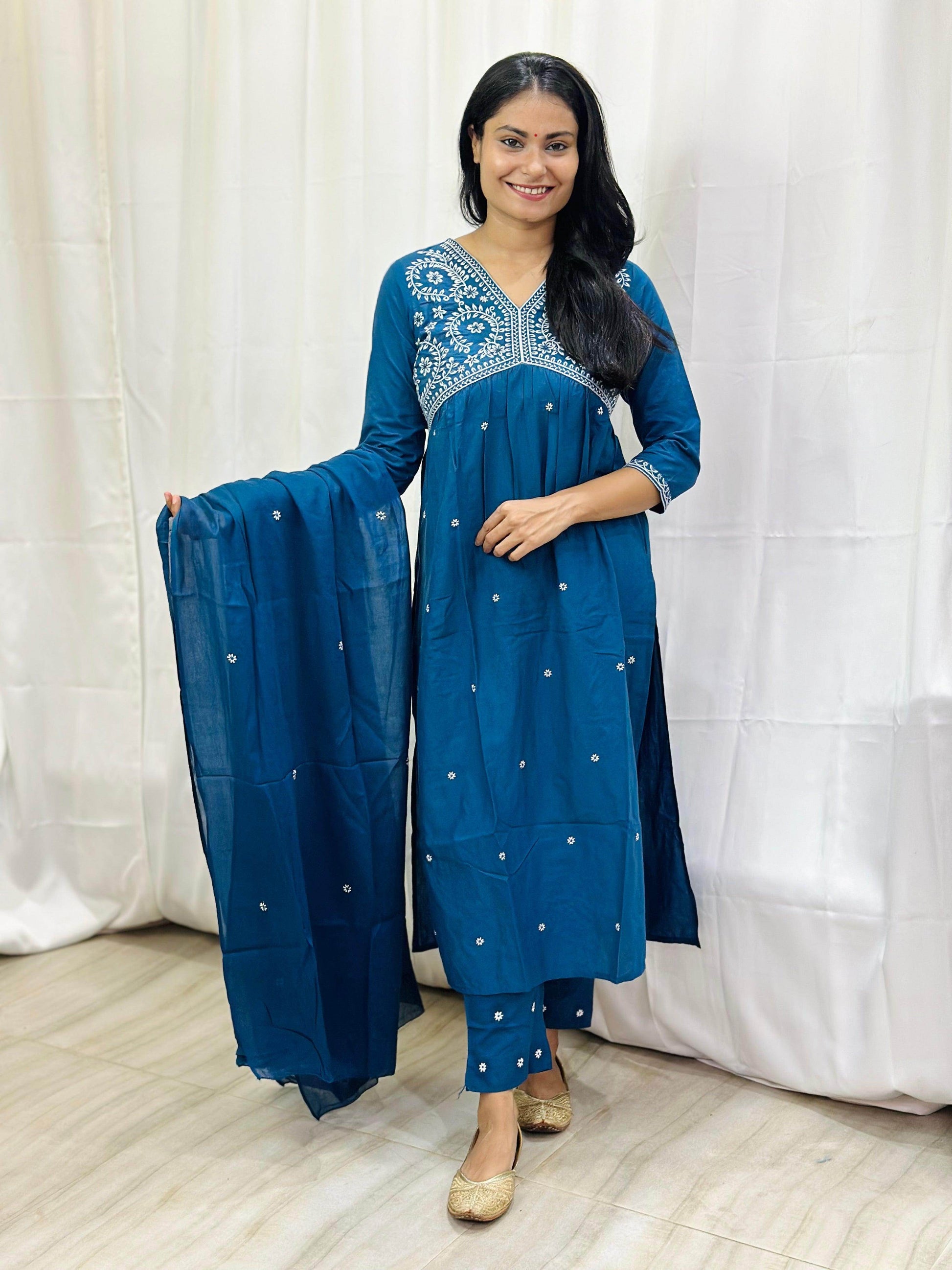 Mul Mul Cotton Suit For Women BLU - Vijay Laxmi