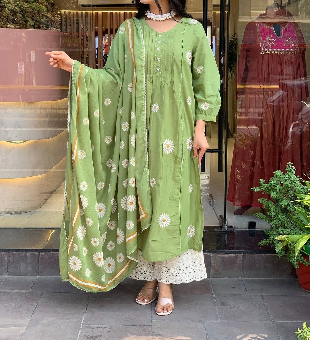 Phulaari Embroidered Cotton Kurti Pant Dupatta Set – Thread & Lace