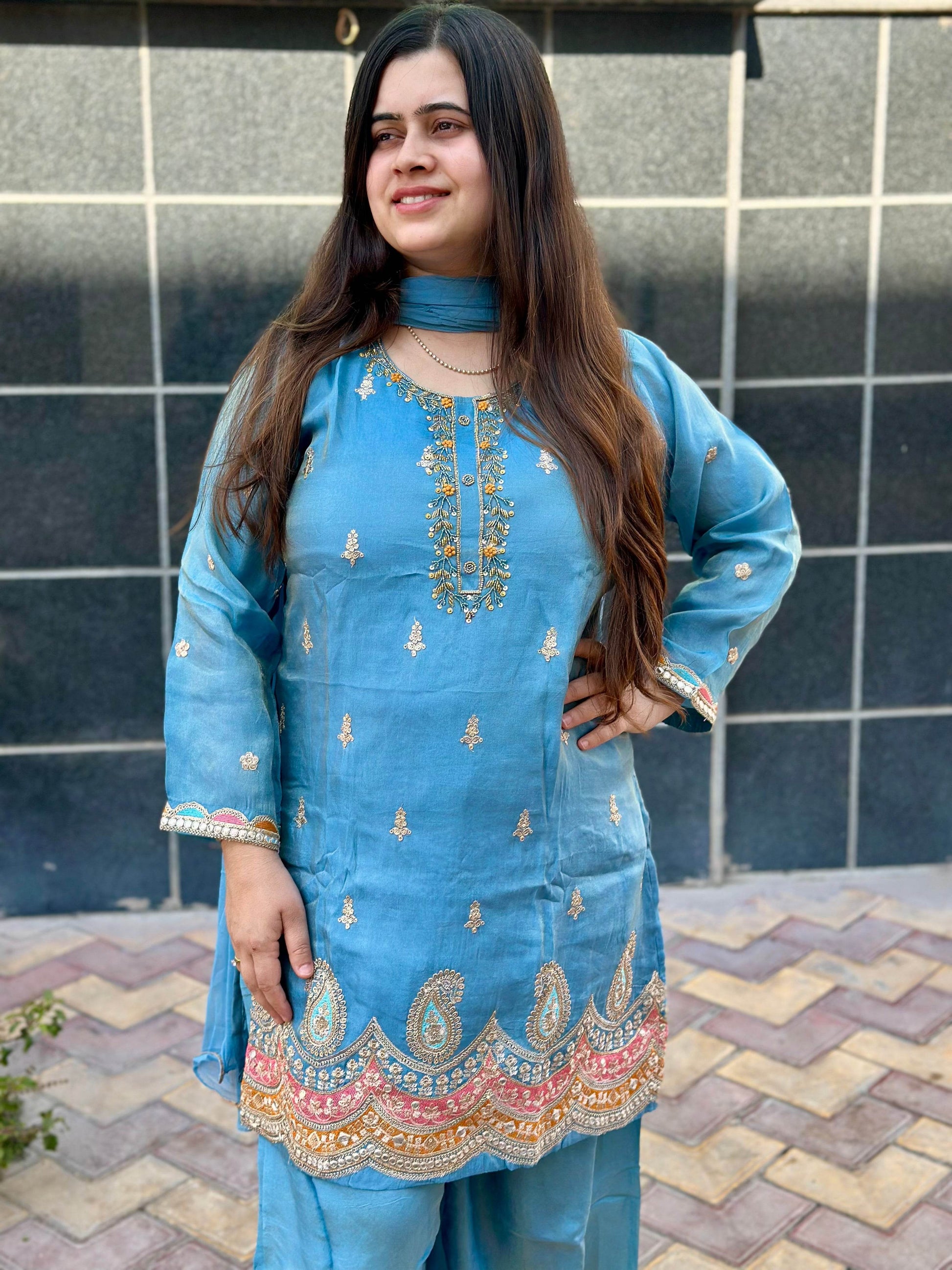 Viscose Shimmer Silk suit For Women with Palazo and dupatta - Vijay Laxmi