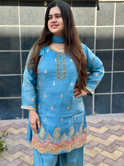 Viscose Shimmer Silk suit For Women with Palazo and dupatta - Vijay Laxmi