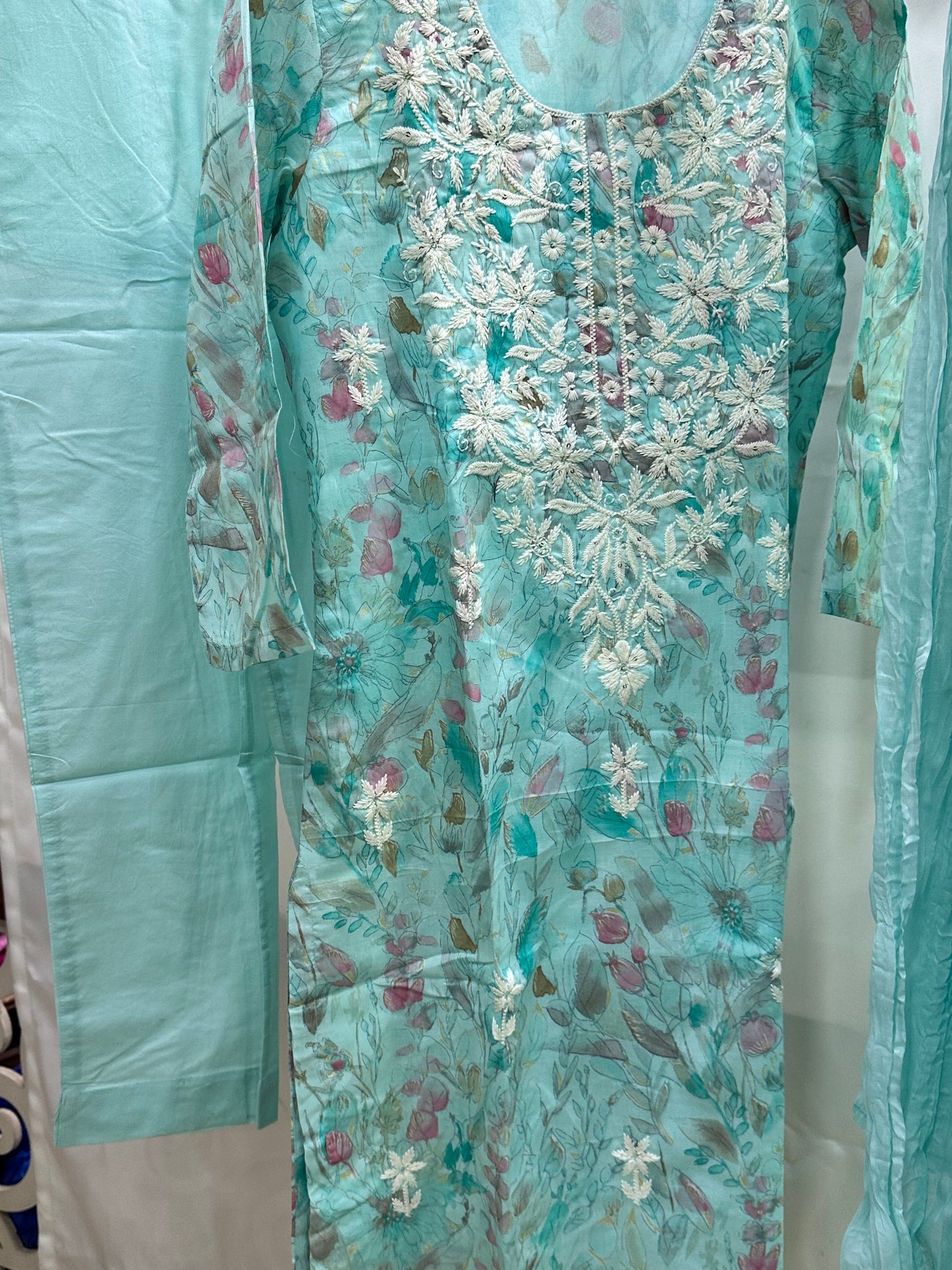 Chikankari Cotton Suit with pant & dupatta