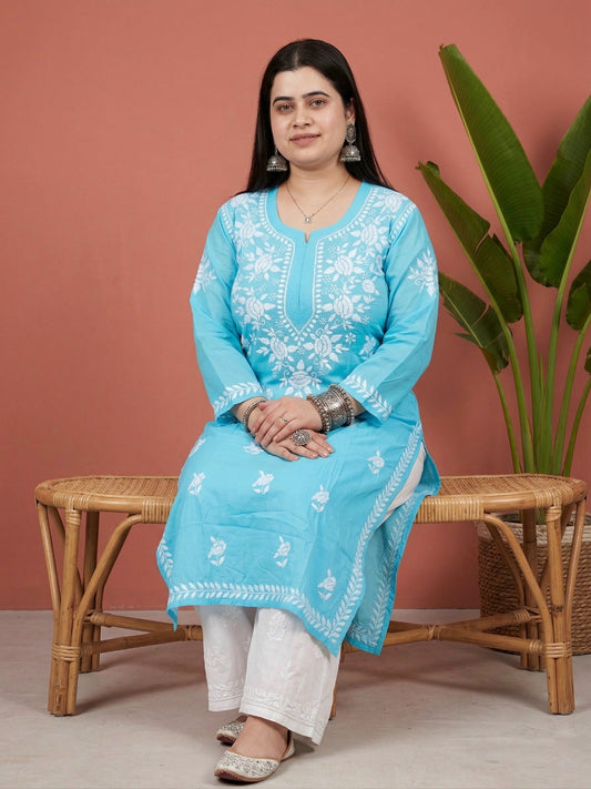 Chikankari Modal Kurti Blue