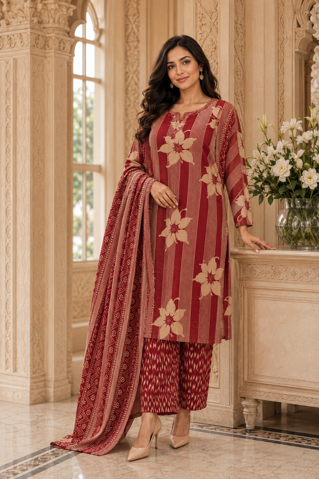Noor cotton kurta set with pants & dupatta