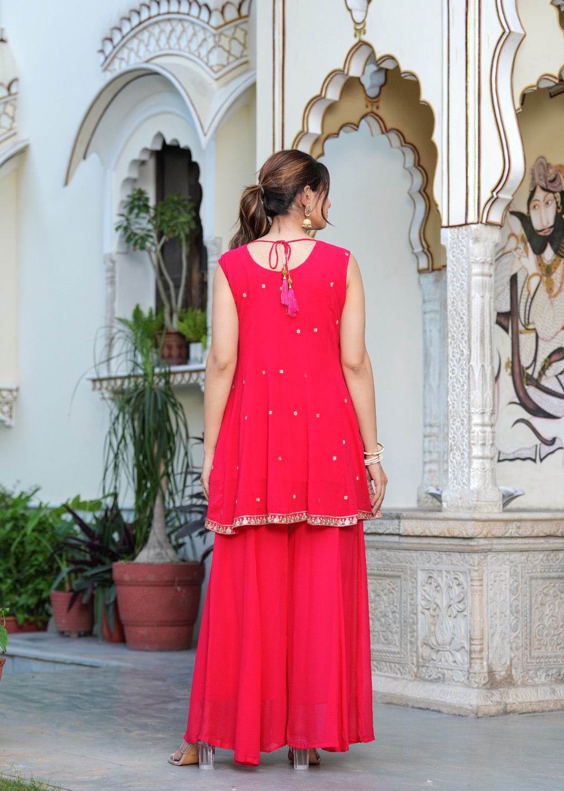 Dola Silk Peplum Suit with Sharara - Vijay Laxmi