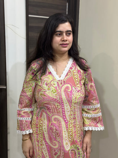Madhubani pure cotton kurti for women pink