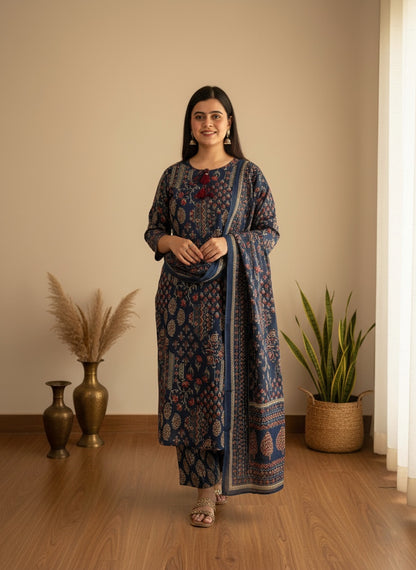 Premium Cotton kurta Set with pants and dupatta