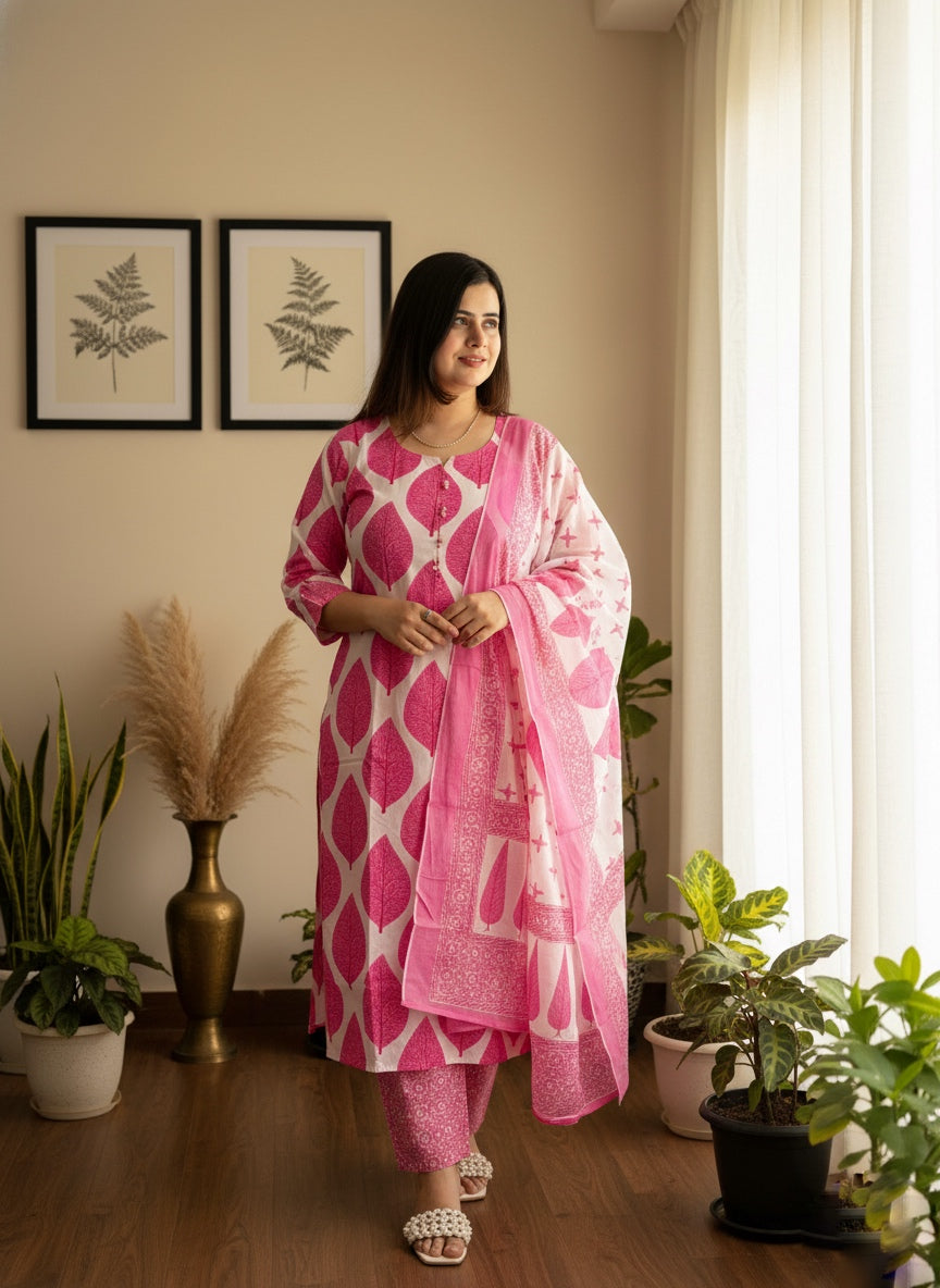 Vijaylaxmi Women’s Cotton straight kurta with Pant & Dupatta