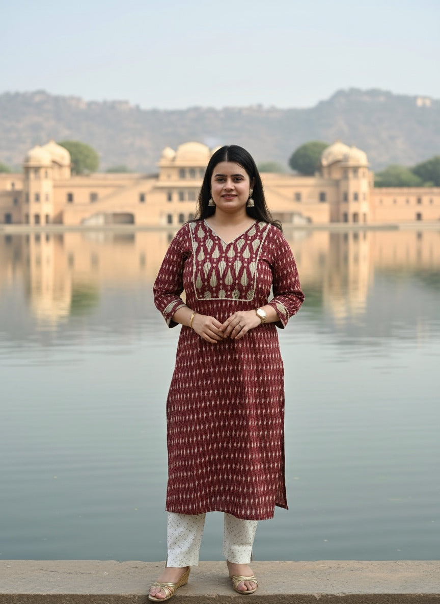 Dabu Kantha Cotton Kurti for women