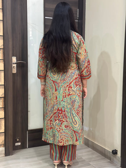 Noor kalamkari angrakha cotton Kurta & Pant Red