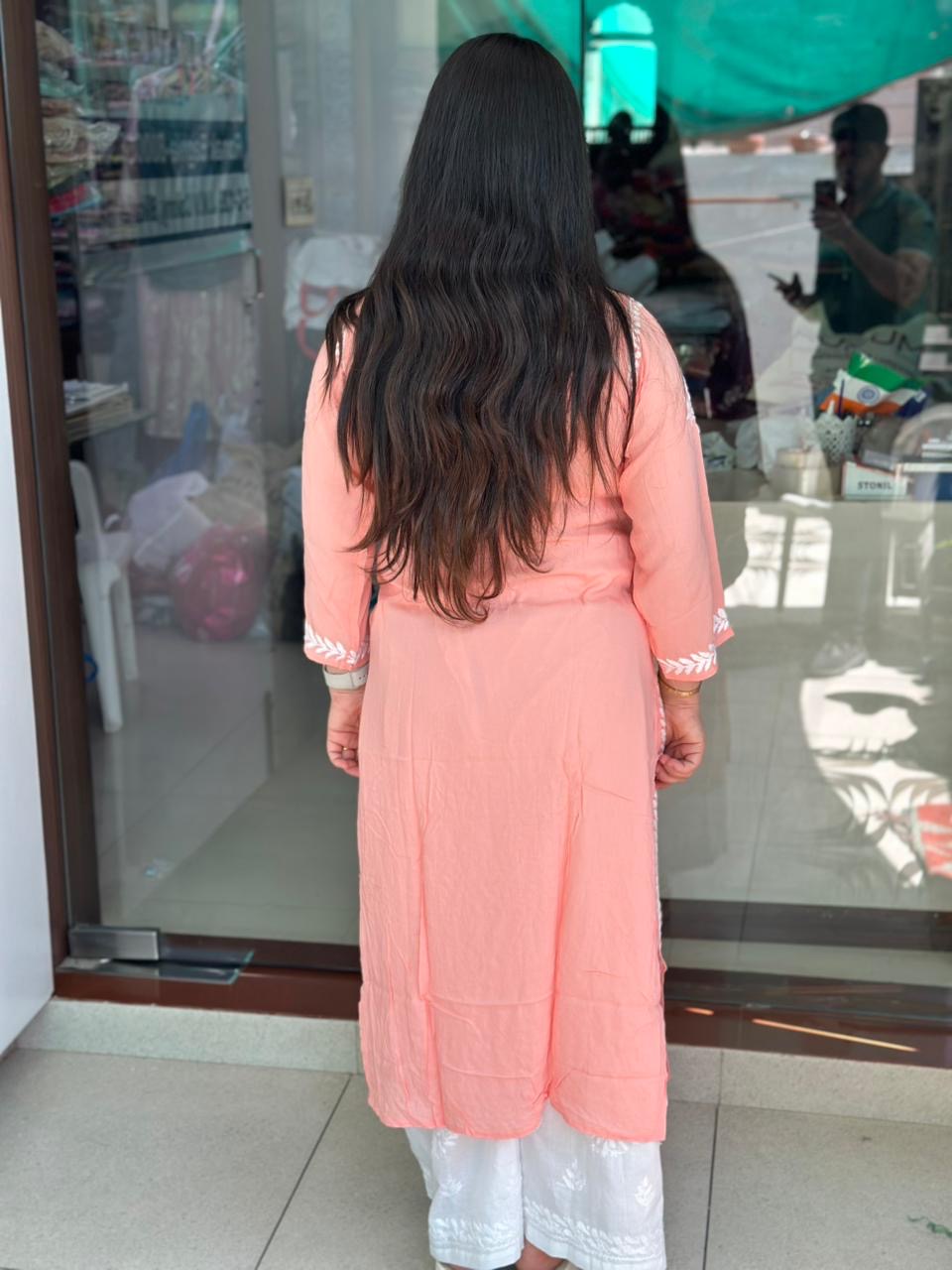 Chikankari Modal Kurti Peach