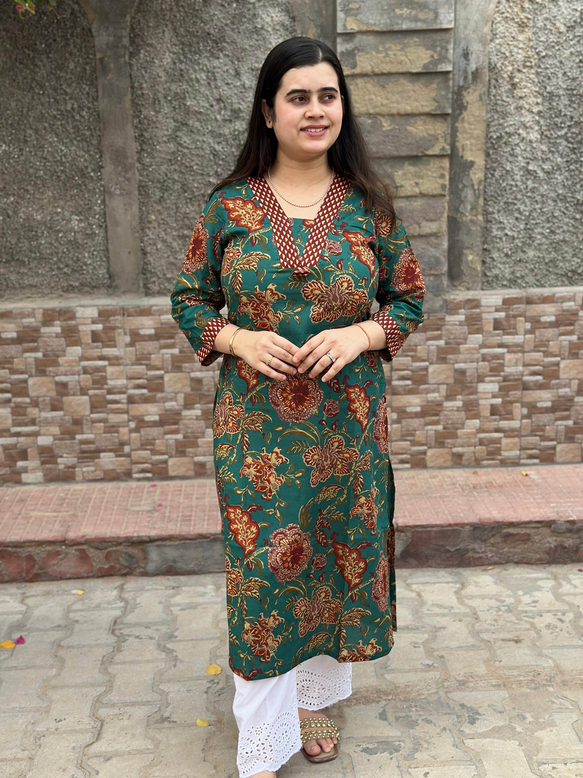 Airy Cotton Long Kurti floral - Vijay Laxmi