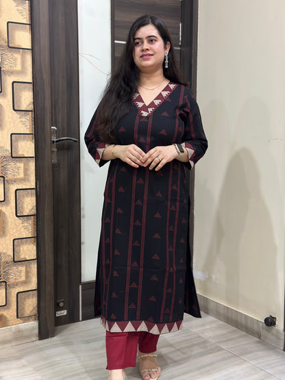 Noor Ajrakh cotton Kurta & Pant Black