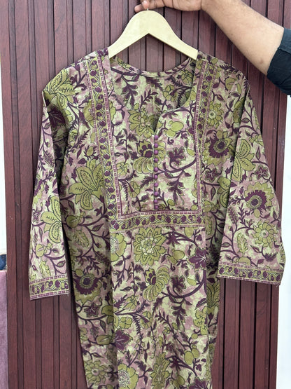 Ada pure cotton kurti for women kalamkari purple