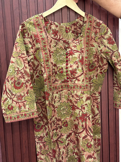 Ada pure cotton kurti for women kalamkari red