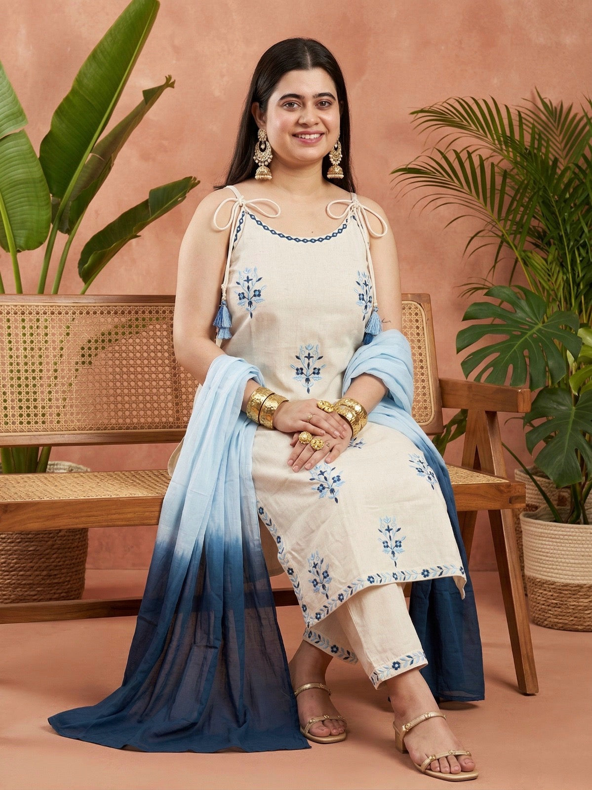 Bani Sleeveless Thread Work Cotton Suit For Women