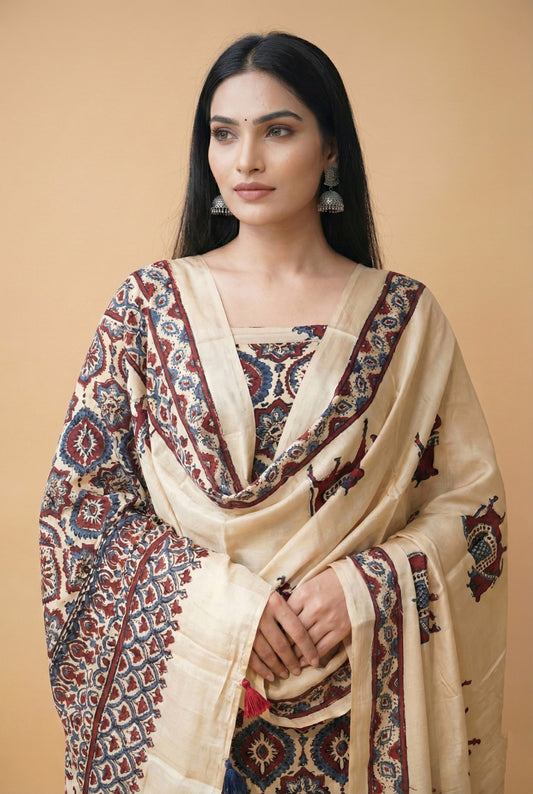Modal Silk Ajrakh 2 Piece Unstitched Suit