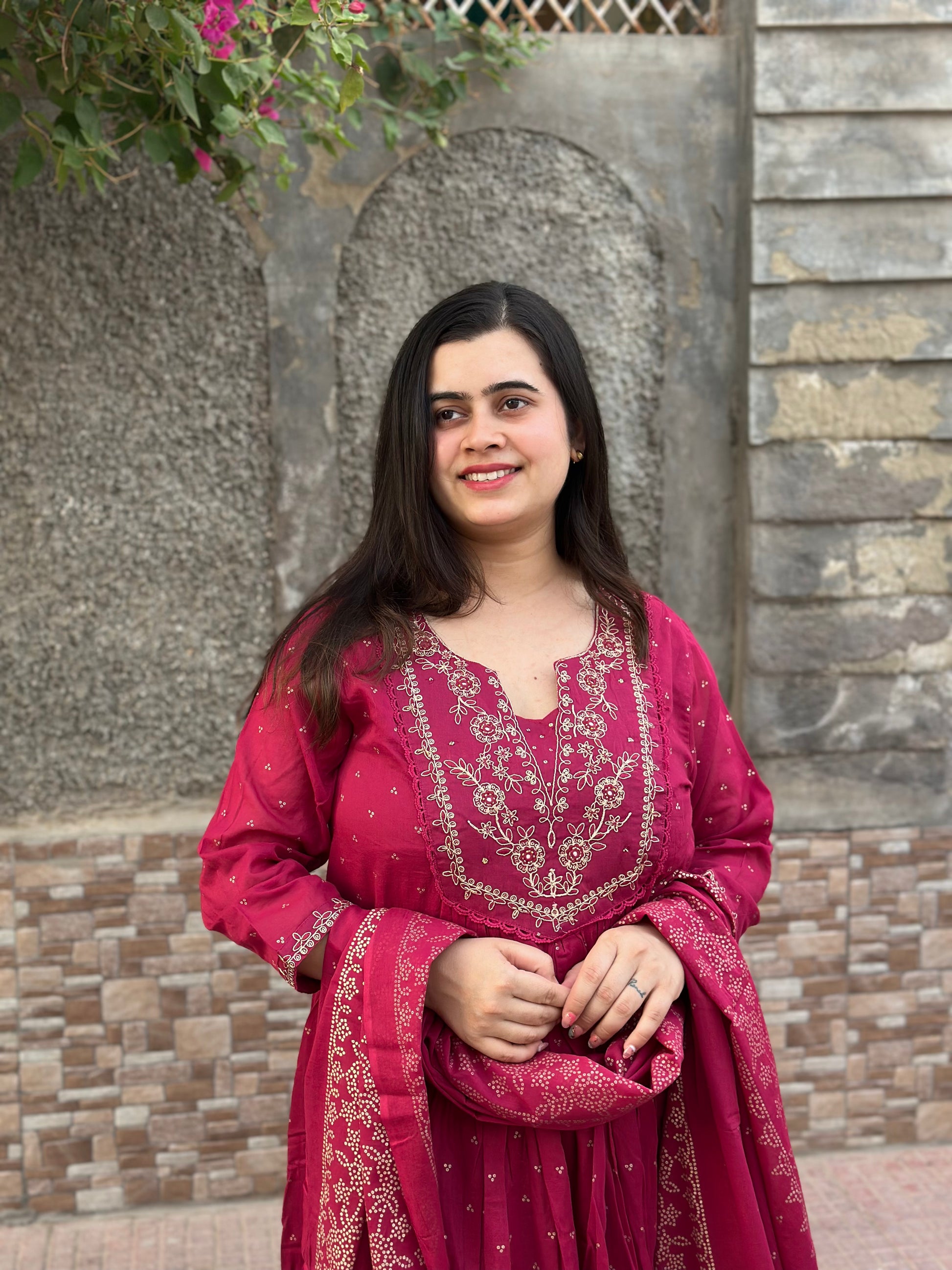Mul cotton Chanderi kurta set for women with dupatta - Vijay Laxmi