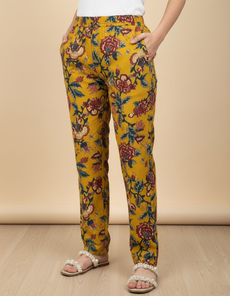 Breathable Mustard Print Cotton Pants