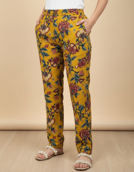 Breathable Mustard Print Cotton Pants