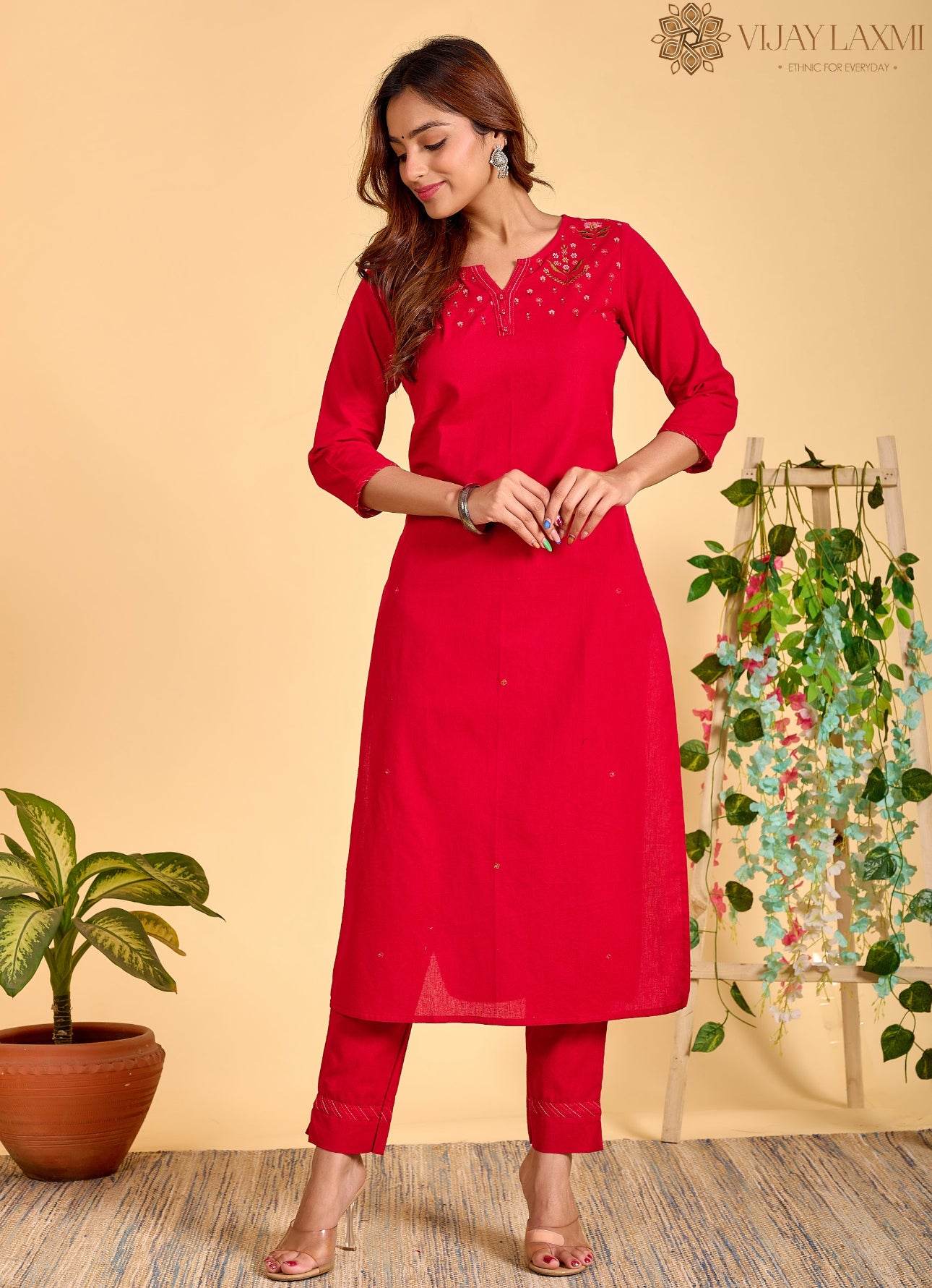 Red Mul Mul cotton Suit - Vijay Laxmi