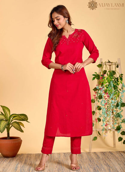 Red Mul Mul cotton Suit - Vijay Laxmi