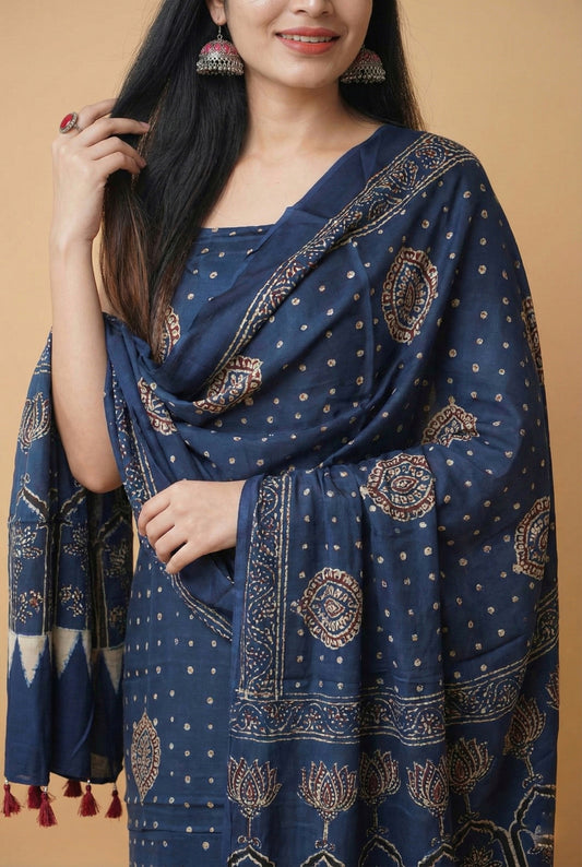 Modal Silk Ajrakh 2 Piece Unstitched Suit