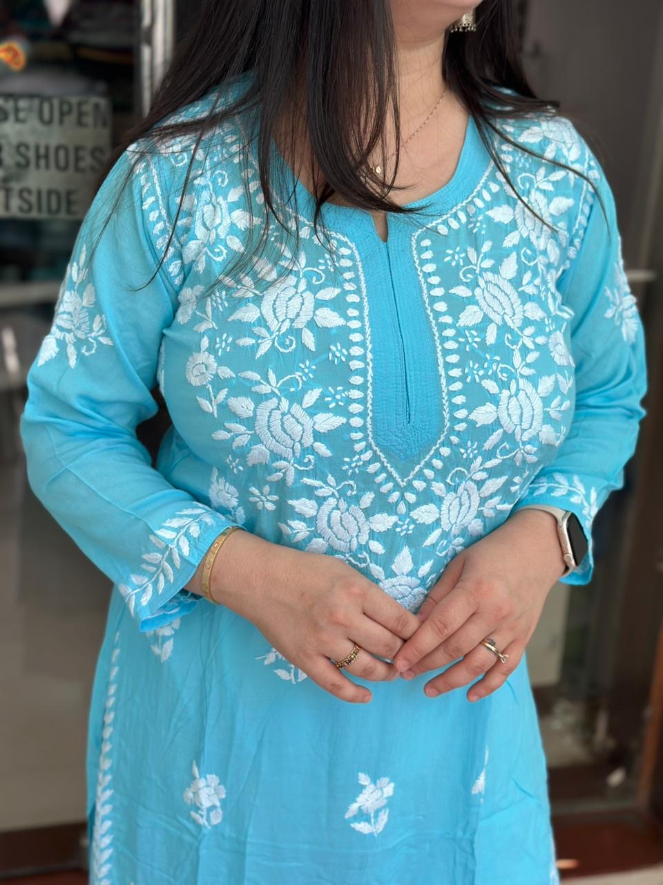 Chikankari Modal Kurti Blue