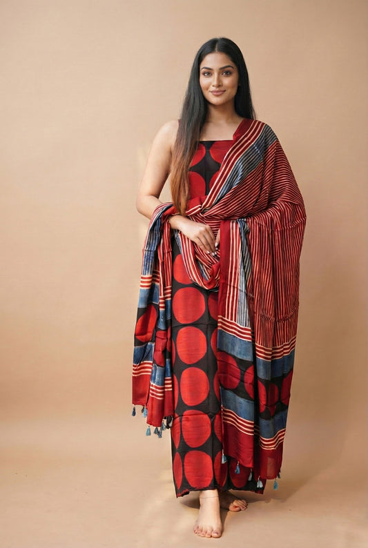 Modal Silk Ajrakh 2 Piece Unstitched Suit